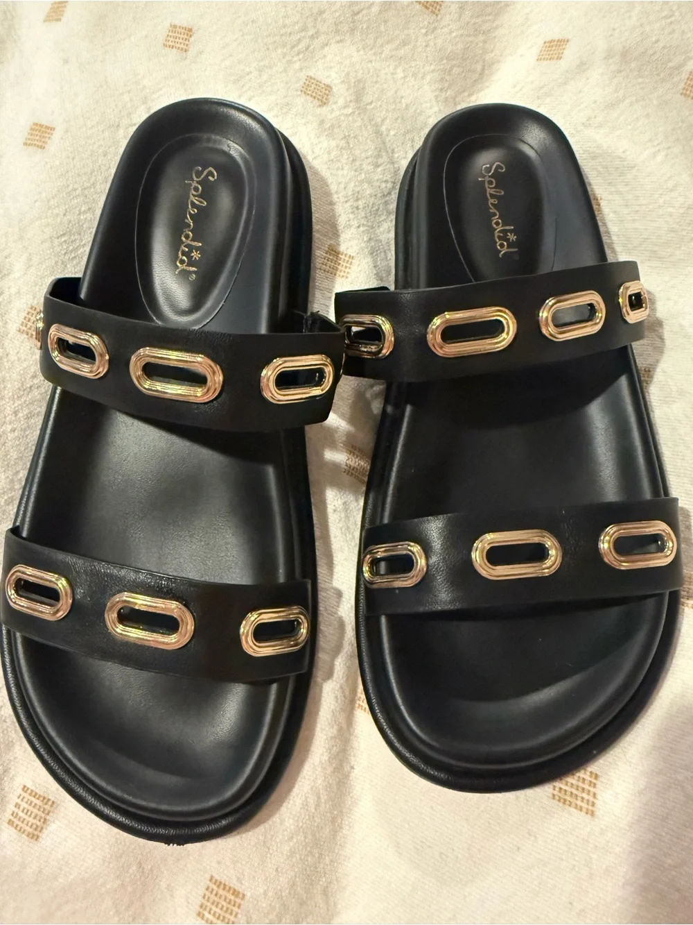 Splendid Black Slide Sandals with Gold Hardware,7 Anthropologie